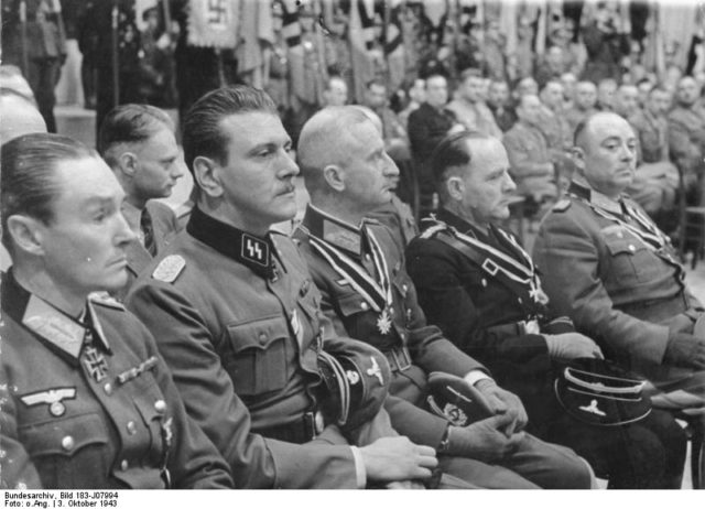 Skorzeny (2nd from left), 3 October 1943. Photo Credit.