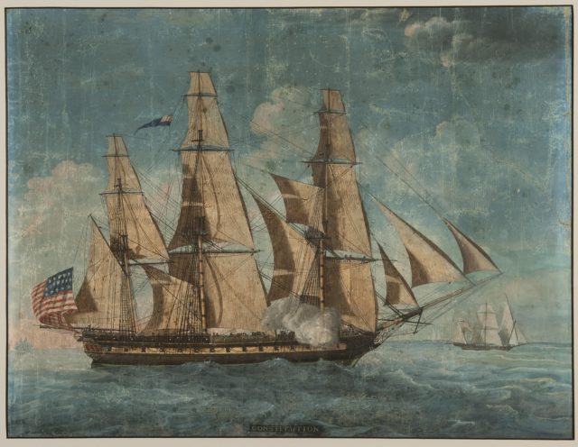 The Constitution in 1803. He straight lines and thicker, stiffer hull made her an excellent sailing ship. Image Source: wikimedia commons/ Public Domain