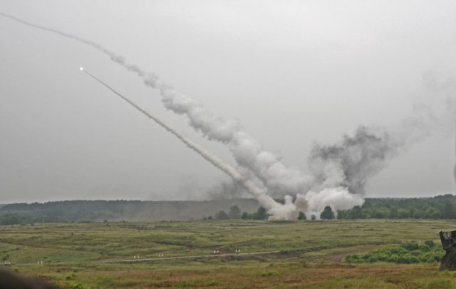 High Mobility Artillery Rocket System (HIMARS) are fired during Exercise Anakonda 2016. Photo: Sgt. 1st Class John Fries.