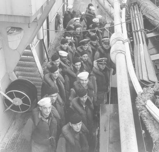 A section of the Escanaba's crew mustering during WW2. Image Source: USCG.mil/ public domain