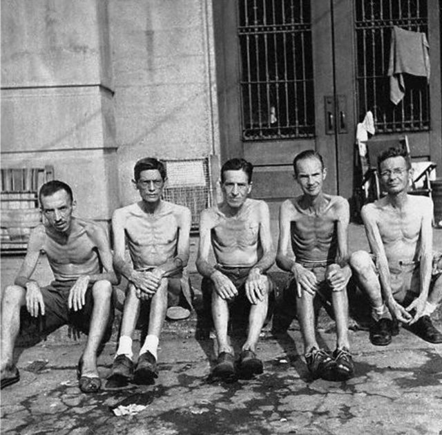 Starving and malnourished men at the liberation of the Santo Tomas internment camp. 