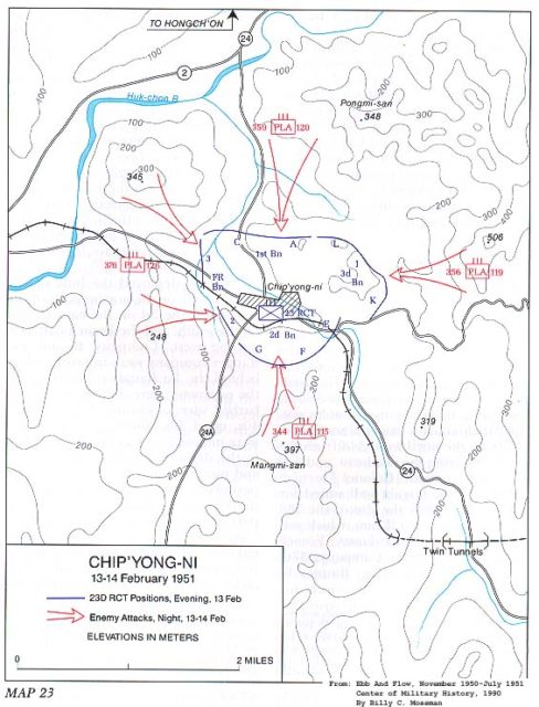 Map of the Battle of Chipyong-ni. Public domain