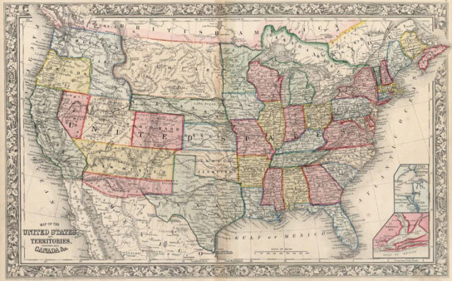 A map of the United States showing the Confederate Arizona Territory. Created in 1861.