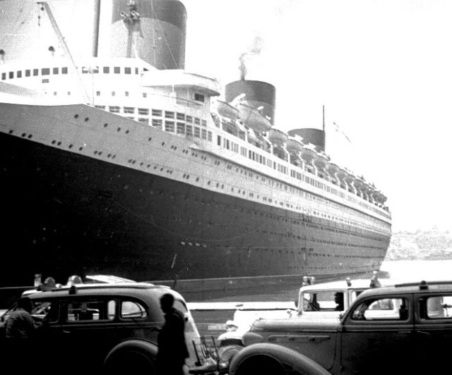 Normandie at C.G.T.'s pier 88 in New York. Photo Credit