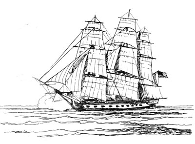 Frigate Randolph, with the Continental Navy in 1776. Image source: Wikimedia Commons/ public domain