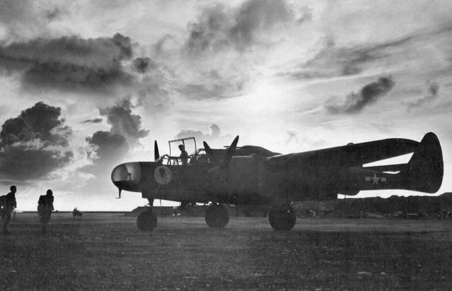 P-61A-1-NO Black Widow 42-5524, 6th Night Fighter Squadron, Being readied for a mission, East Field, Saipan, Mariana Islands, September 1944; Photo Source