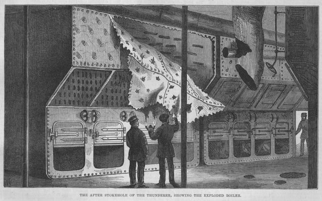 An illustration of the inspection of the Inspection of the boilers, after their explosion; Photo Source
