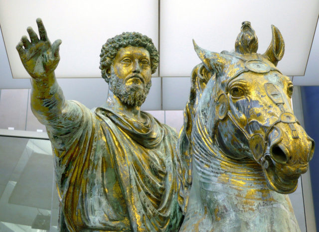 A Statue of Marcus Aurelius in Rome.