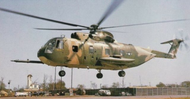 An HH-3E hovering in Da Nang Air Base, 1968