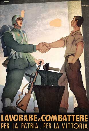 Italian WWII propaganda poster showing a Beretta Model 38