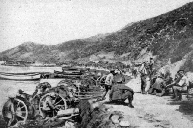 View of Anzac Cove shortly after the landing. 