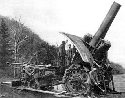 One of the first Big Bertha howitzers in action.
