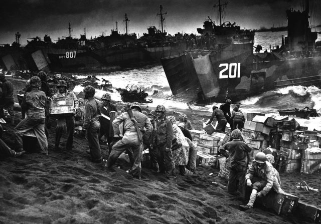 American supplies being landed at Iwo Jima.