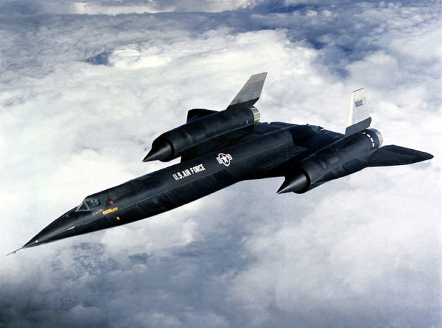 An air-to-air left front view of a A-12 aircraft; This aircraft was lost over South China Sea on June 6, 1968;