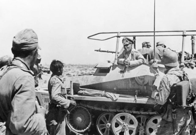Rommel in an armored vehicle. By Bundesarchiv – CC BY-SA 3.0 de