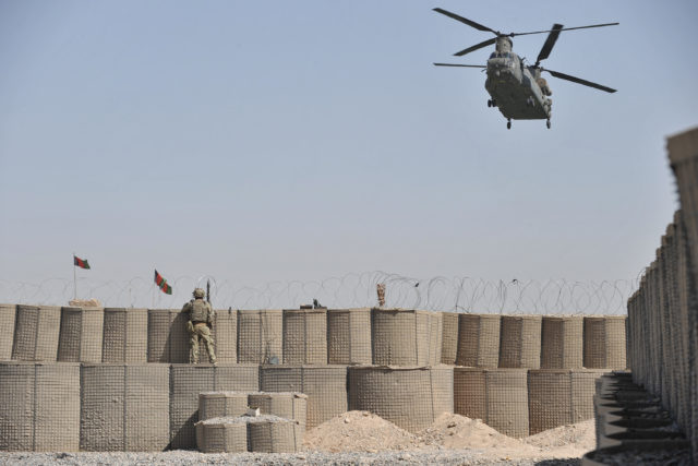 The last British Chinook helicopter leaving Forward Operating Base Shawqat, in August 2013