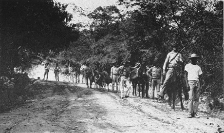 US Marines with their Haitian guide on patrol mission in 1915.