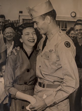 U.S. Army 1st Lt. William H. Funchess and his wife, Sybil, reunite in Columbia, S.C. for the first time in three years after he was released from a Korean prisoner of war camp. Credit: Photo courtesy of William Funchess.
