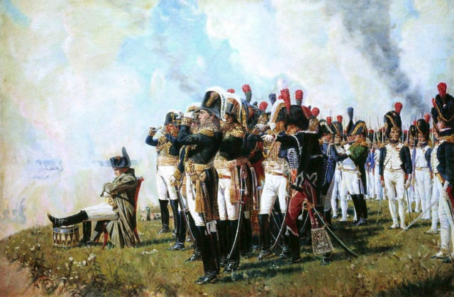 Napoleon near Borodino with his officers and men.