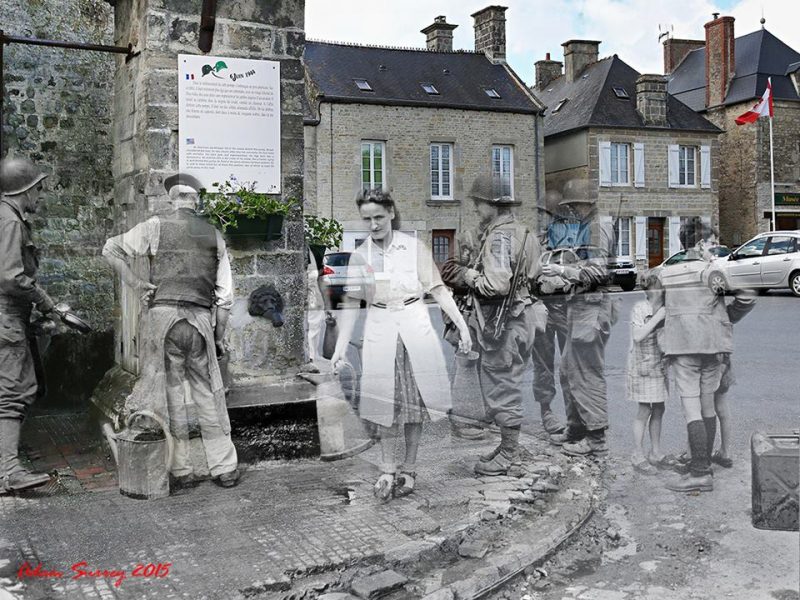 Village life :US troops at the water pump in St Marie du Mont 1944 – 2015 / By Adam Surrey / Ghosts of Time