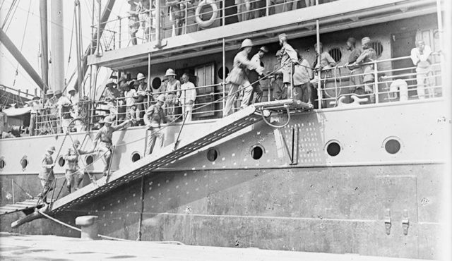 Staff going abroad the SS Mendi. Photo Credit
