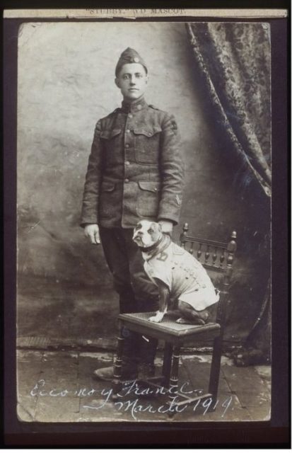 Corporal John Robert Conroy with Stubby in France in 1919