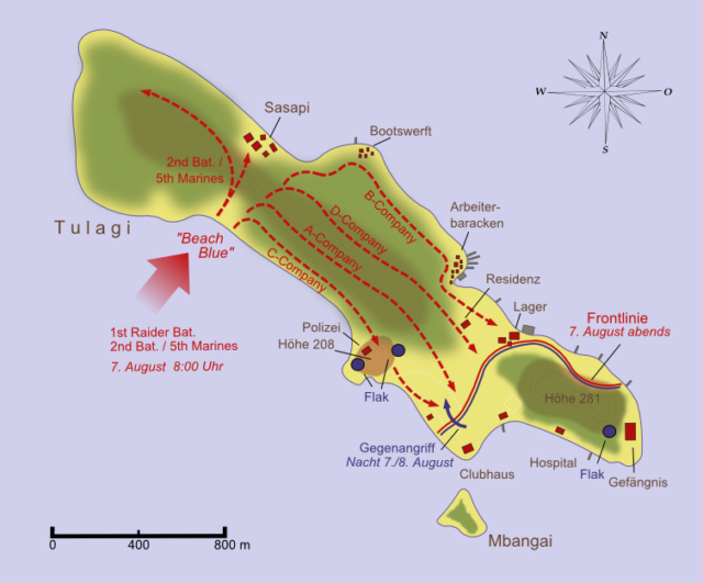Map of the landings and fighting on Tulagi. By Memnon335bc – CC BY 3.0
