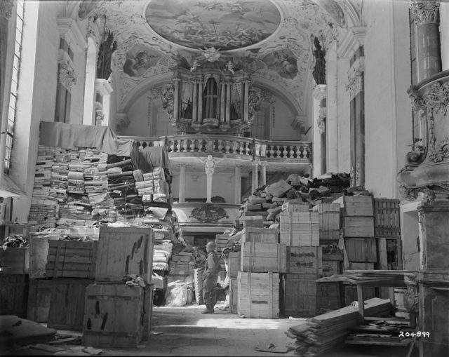 German loot stored, found at the Schloßkirche in the south German town Ellingen, April 24, 1945