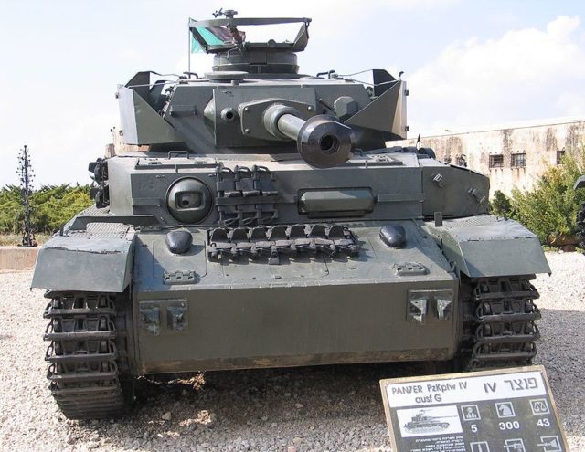 A Syrian Panzer IV tank captured by the Israeli Defense Force in 1967 during the Six Day War; Notice the AA gun mount on the hatch. Photo Credit