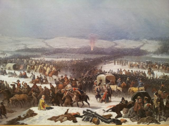 Napoleon’s retreat from Russia in 1812. The Napoleonic wars were an earlier example of the doctrine of “total war”