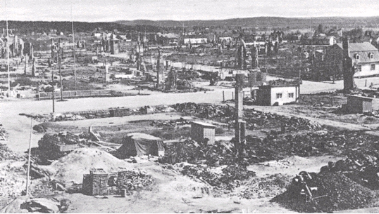 The town of Rovaniemi destroyed by the Germans.
