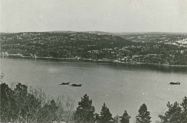 German transport planes flying through Oslofjord;