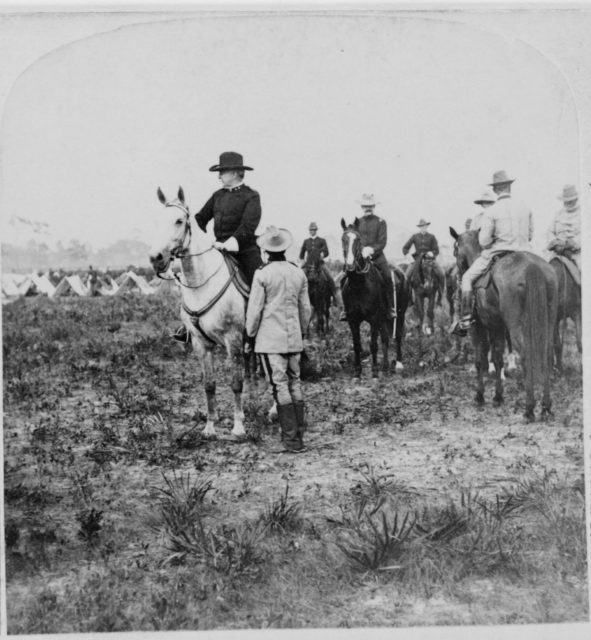 General Nelson Miles and other soldiers on horseback in Puerto Rico in 1898.