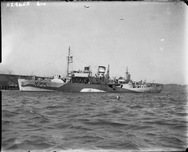 Corvette class HMS Azalea - the ship that was supposed to protect the landing craft during the Battle of Lyme Bay.