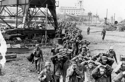 Polish soldiers surrendering Westerplatte on September 7, 1939.