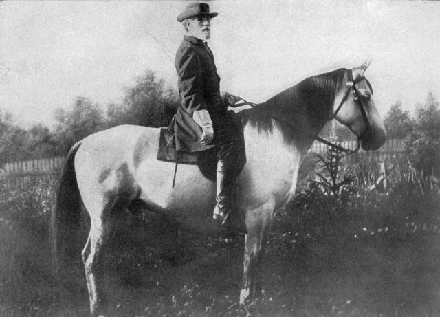 General Robert E. Lee mounted on Traveller, his famous “war horse”.