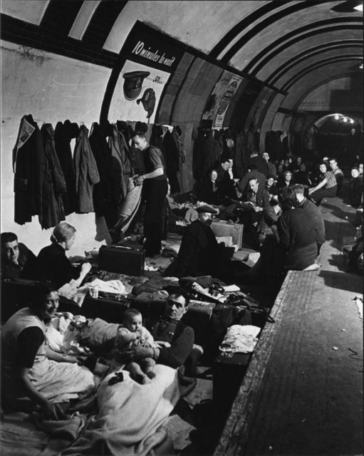 Londoners take shelter in a tube station during WWII.