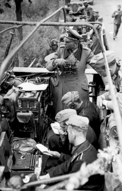Heinz Guderian with an Enigma machine in a Sd.Kfz. 251 half-track being used as a mobile command center during the Battle of France. Photo: Bundesarchiv, Bild 101I-769-0229-12A / Borchert, Erich (Eric) / CC-BY-SA 3.0.