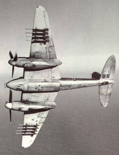 De Havilland Mosquito, fighter-bomber. 400mph, 4 x.303 machine guns, 4 x 20mm cannon, 8 x 60mm rockets, and sometimes bombs as well.