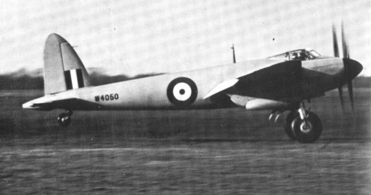 Mosquito prototype W4050 landing after a test flight on 10 January 1941. Four test flights were flown that day.