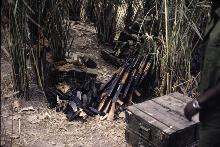 AK-47’s of the PAIGC-liberation movement, ready to be transported from Senegal to Guinea-Bissau, 1973.