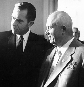 Vice President Richard M. Nixon and Soviet Premier Nikita Khrushchev at the Kremlin, 1959.