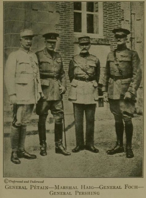 Photo of Marechal Pétain, douglas Haig, Maréchal Ferdinand Foch and General pershing, 1918.