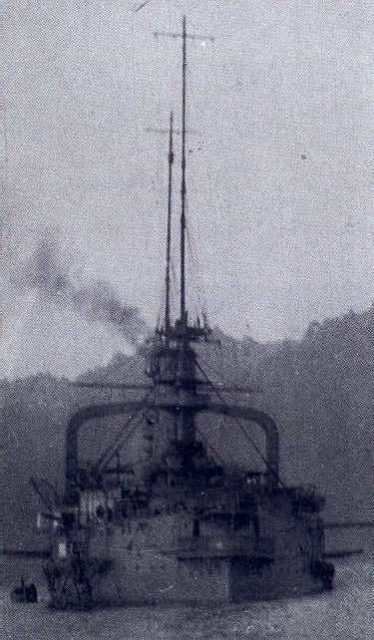 Triumph firing at German positions at Tsingtao, China, in October 1914.