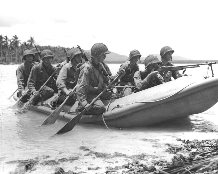 Marines land on the beach at Pavuvu, 1943