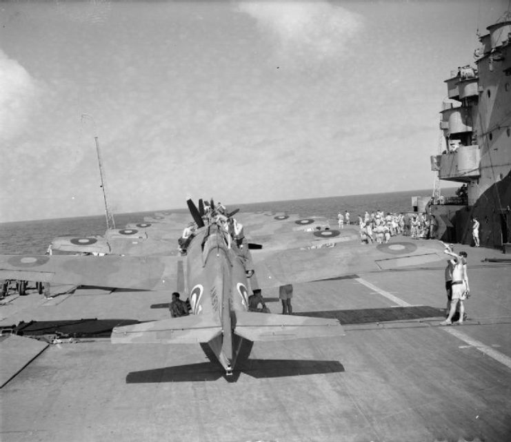 Martlet fighters on the flight deck of HMS Formidable, 1940s.