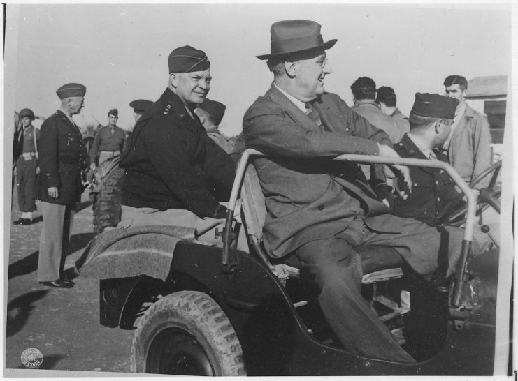 Franklin D. Roosevelt, General Eisenhower, and General Patton in Castelvetrano.
