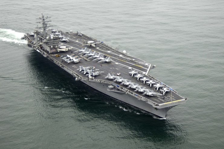 The aircraft carrier USS Nimitz (CVN 68) and embarked Carrier Air Wing (CVW) 11 transits into San Diego prior to mooring at Naval Air Station North Island. Nimitz is preparing for a 2009 regularly scheduled Western Pacific Deployment.