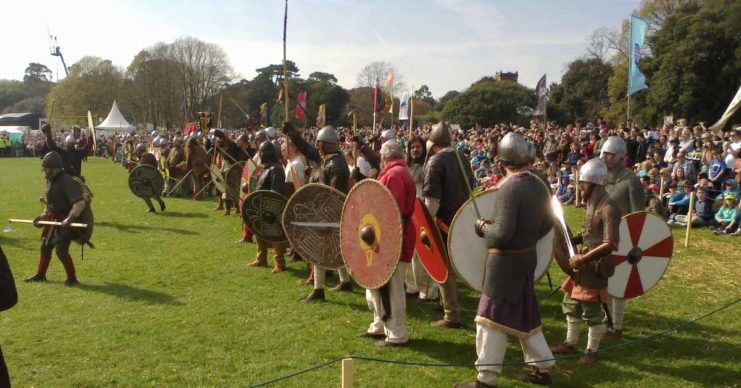 Viking warriors in a reenactment.
