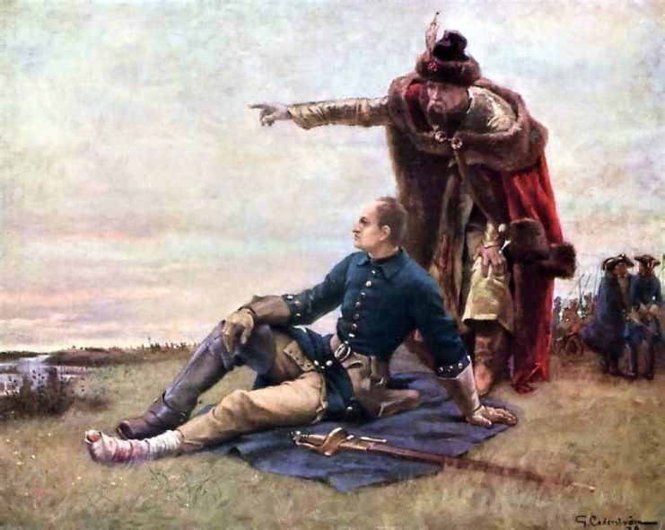 Charles XII and Mazepa at the Dnieper River after Poltava